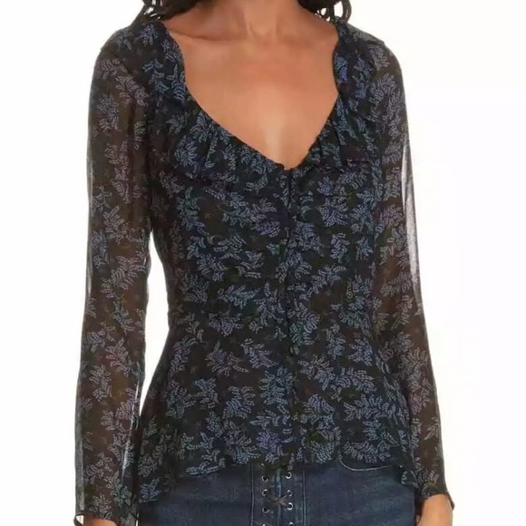 Veronica Beard Blue Silk Floral Blouse - Picture 1 of 10